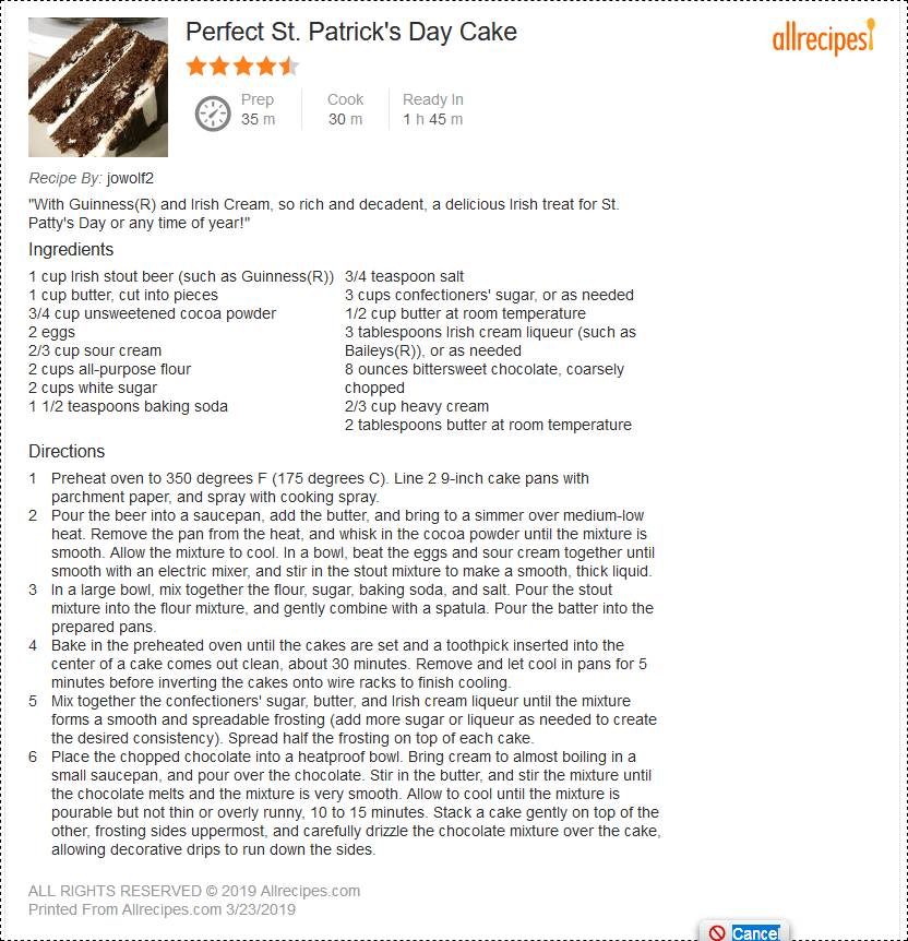 Perfect St. Patrick s Day Cake Printer Friendly Allrecipes.com