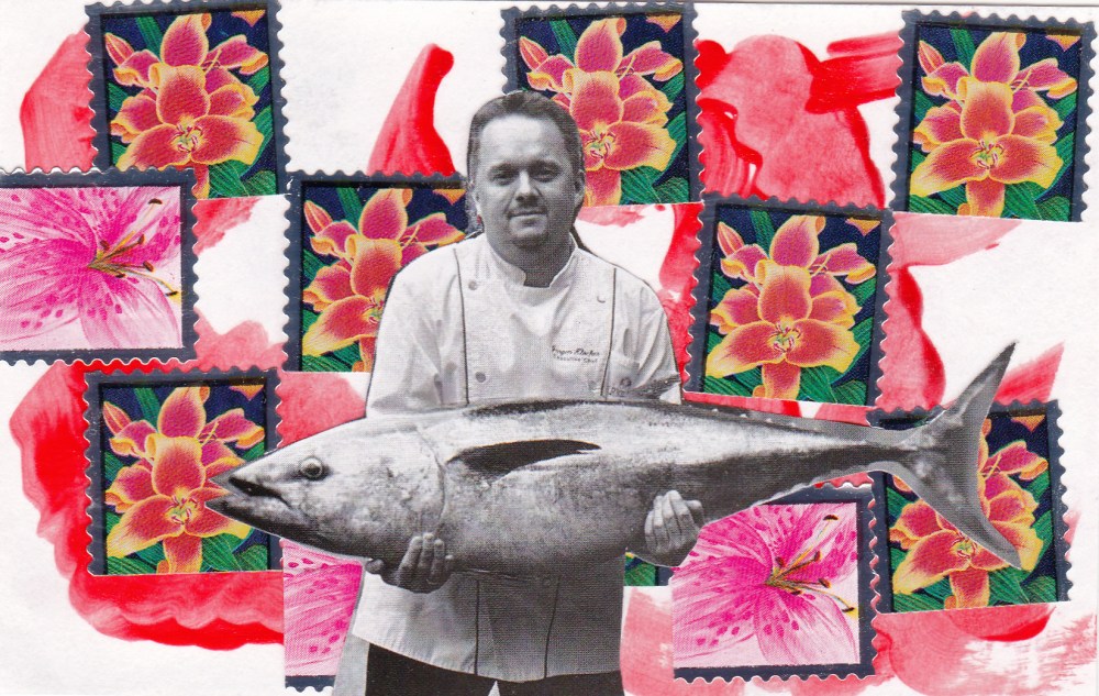 orange man fish flowers