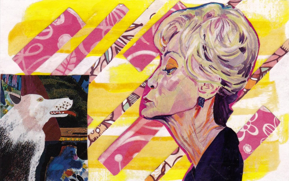 yellow mean old lady friendly dog