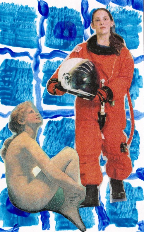 blue nude woman and astronaut