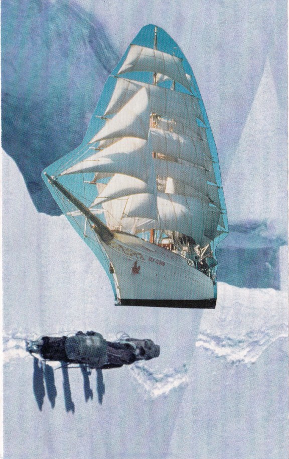 blue ship stranded on snow