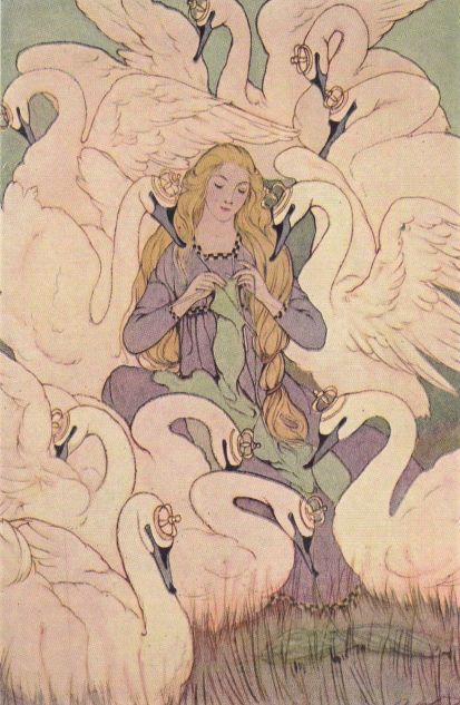 card 20 swans and gold haired woman resized